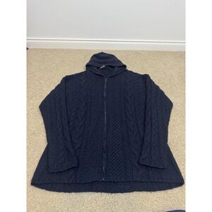 Alpaca Warehouse Sweater Womens Large Navy Blue Hooded Zip Cable Knit Alpaca